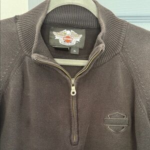 Harley-Davidson Men's Black Quarter-Zip 100% Cotton Pullover Sweater
